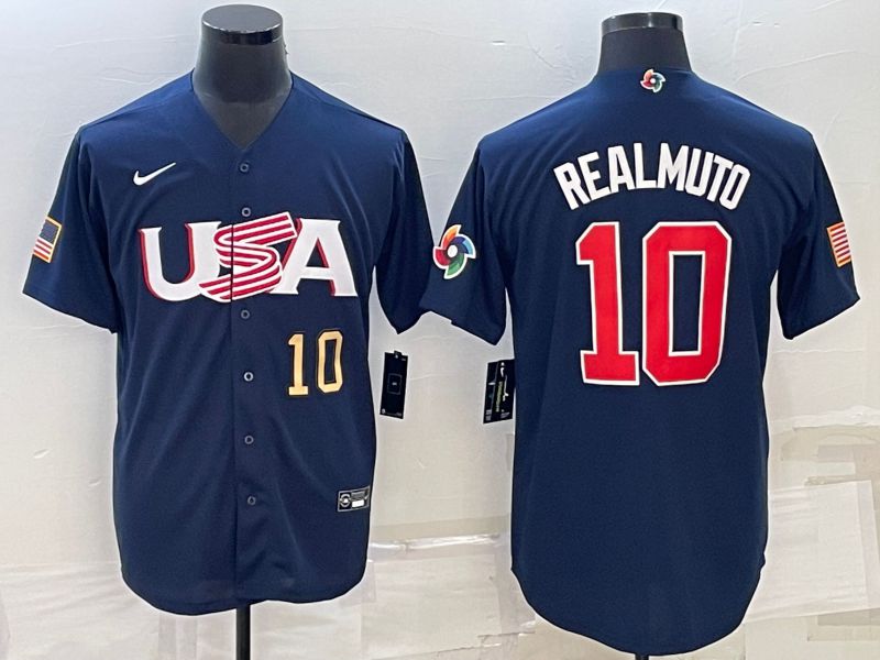 Men 2023 World Cub USA #10 Realmuto Blue Nike MLB Jersey2